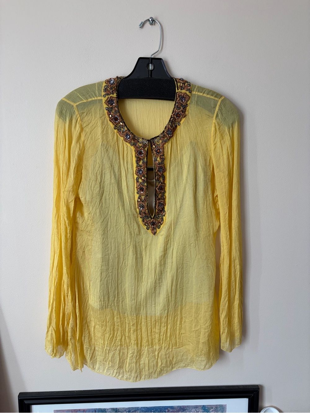 Elie Tahari Yellow Beaded Keyhole Tunic